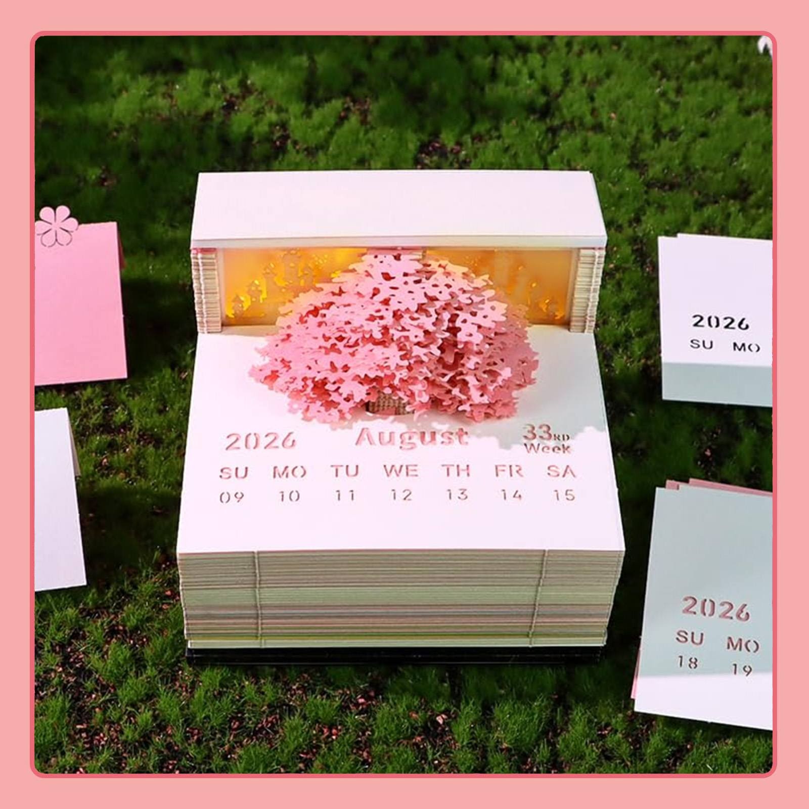 Lshn 3D LED Desk Calendar, 2026 Memo Pad Calendar, DIY Paper Craft Art, Romantic Tabletop Decoration, Creative Housewarming Gift, for Office Desktop Display