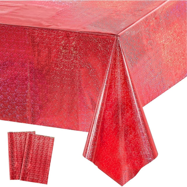 Glitter Purple Party Table Cloth - 54'' x 108'' - 2 Packs - Disposable Plastic Rectangular Tablecover for Demons/Galaxy/Space/Birthday Themed