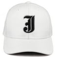 thumbnail image 2 of Daxton Premium Mid Profile Hat Semi Curved Visor White Cap White Black Gothic Embroidered, Letter J, 2 of 4