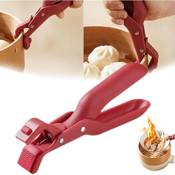 Scarcelye Hot Plate Gripper, Anti Scald Hot Plate Grippers, Multi Angle Hot Plate Gripper Clips, Silicone Non-slip Bowl Clip Hot Bowl Dish Clips for Pots Bowls Plates Cooking Kitchen (Red)