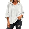 thumbnail image 4 of Dpjklzsn Women's Oversized Velour Hoodie Poncho, Drawstring V Neck Relaxed Pullover Top, 4 of 8