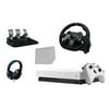 Microsoft Xbox One X 1TB Gaming Console White Included Logitech Driving Wheel with FIRE SLAB GAMING Bundle Used