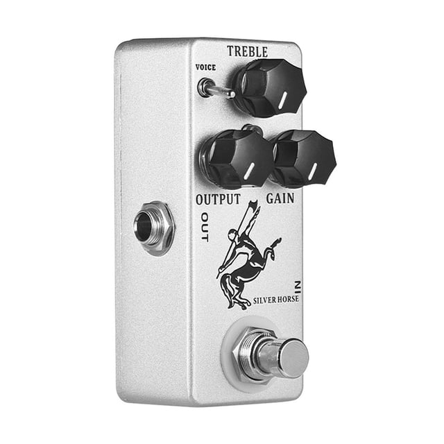 Pédale d'Effet de Guitare Overdrive Boost Cheval Argenté Coque en Métal True Bypass