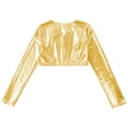 thumbnail image 4 of Camiseta tentadora de manga larga con cuello redondo para mujer, Top ceñido al cuerpo con frente abierto, ropa para discoteca, Top corto recortado metálico brillante, disfraz de discoteca Rave, 4 of 5