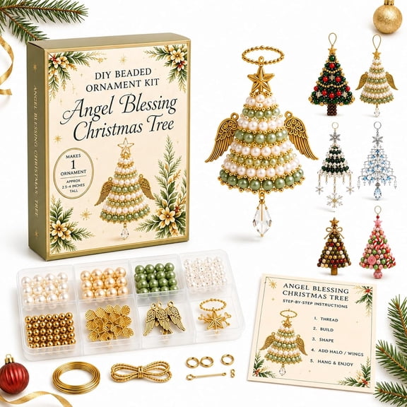 DIY Christmas Tree Beaded Ornament Kit, Pearl Crystal Holiday Craft