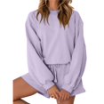 thumbnail image 2 of Conjuntos de Dos Piezas para Mujer, Otoño 2025, con Mangas Murciélago Extragrandes, Top y Pantalones Cortos Informales, Chándal. Púrpura M, 2 of 10