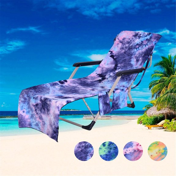 Pompotops Chair Beach Towel with Side Pockets 73x210CM Lounge Chair Beach Towel Cover Microfiber Pool Lounge Chair Easy to Carry Around (Blue)
