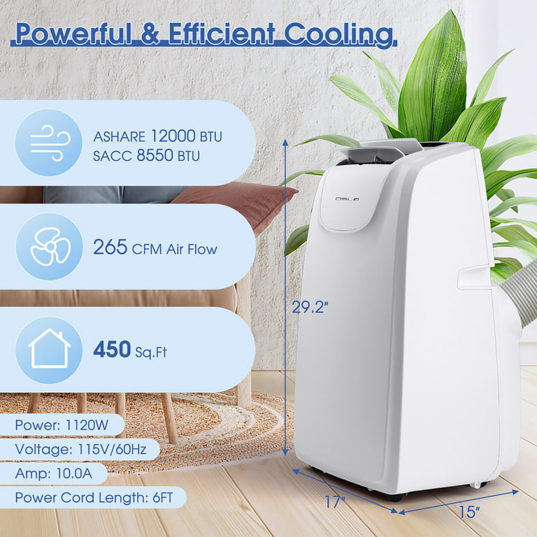 12,000 BTU Portable Air Conditioner with Dehumidifier and Remote