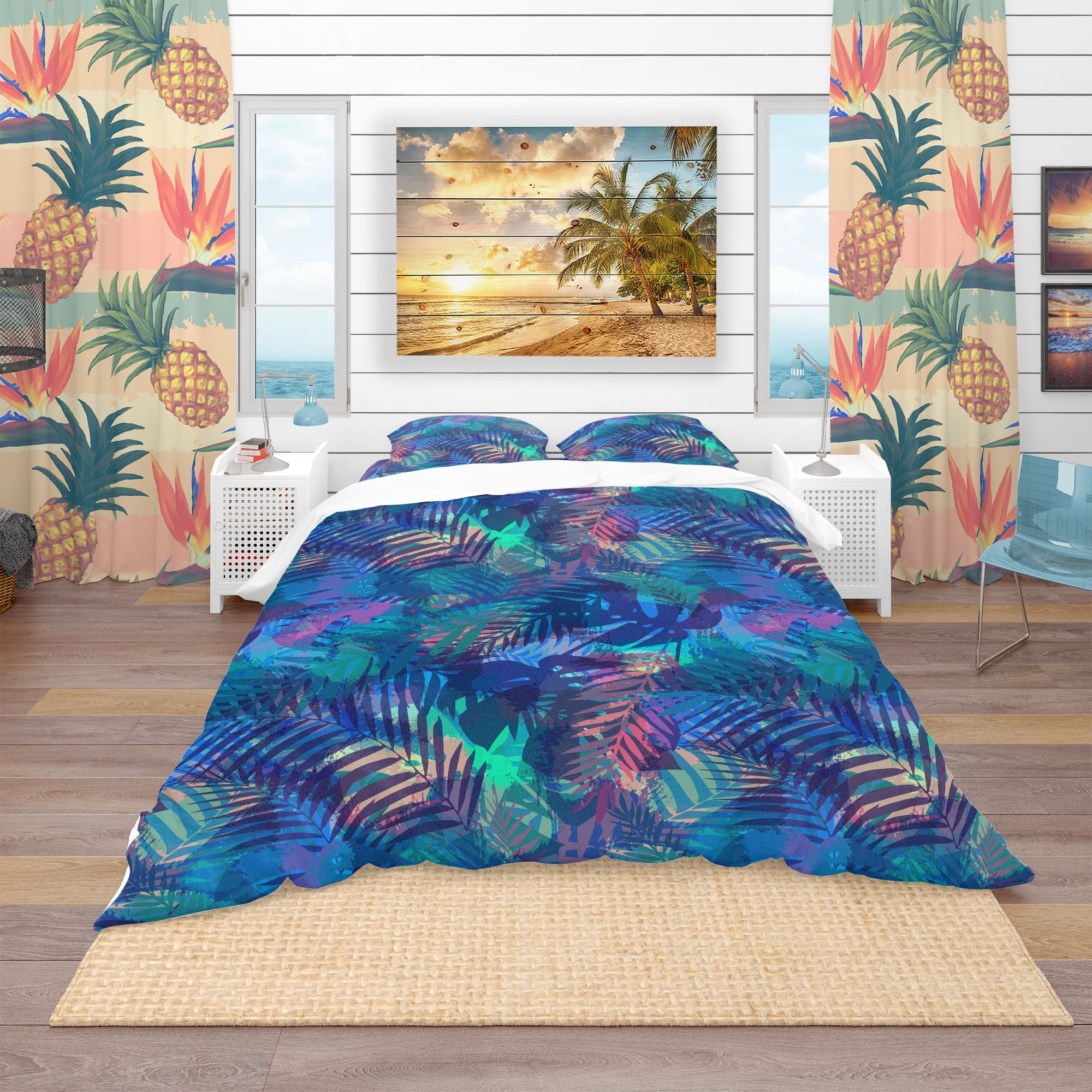 Designart 'Tropical Pattern with Palm Leaves' Modern & Contemporary Duvet Cover Set