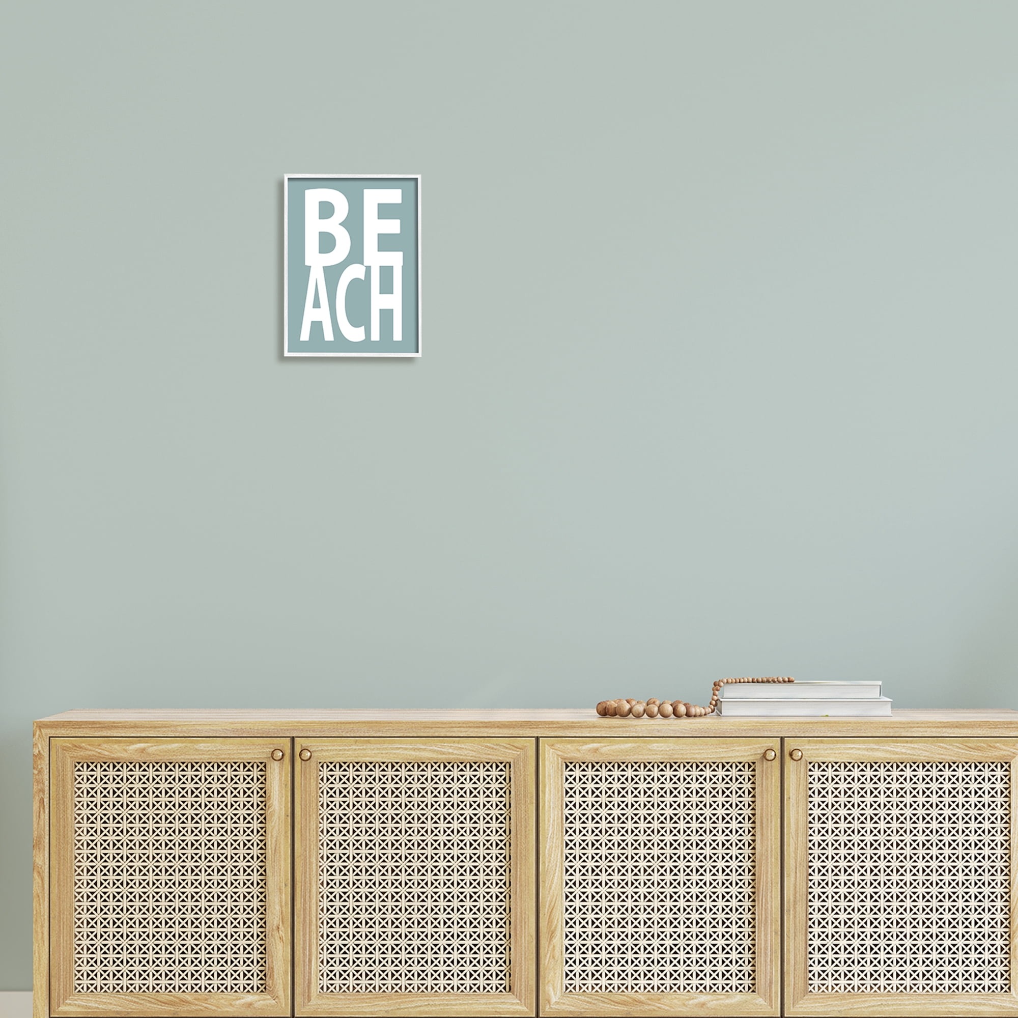 Stupell Beach Turquoise Text Phrase Landscape Painting White Framed Art Print Wall Art