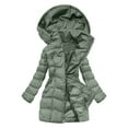 thumbnail image 2 of Women Quilted Down Long Coat Cotton Padded Polyester Lined Puffer Jackets Zip Pockets Winter Warm Hooded Parkas (L, Mint Green), 2 of 7