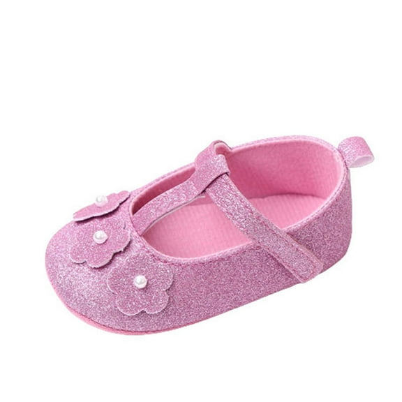 AJTQTH Girls Walking Shoes Cloth Floral Appliques Sequins Sparkly Sneakers Slip-Resistant Velcro Straps Shoes Slip On Soft Bottoms Shoes for Prewalkers Pink 6-8 Months
