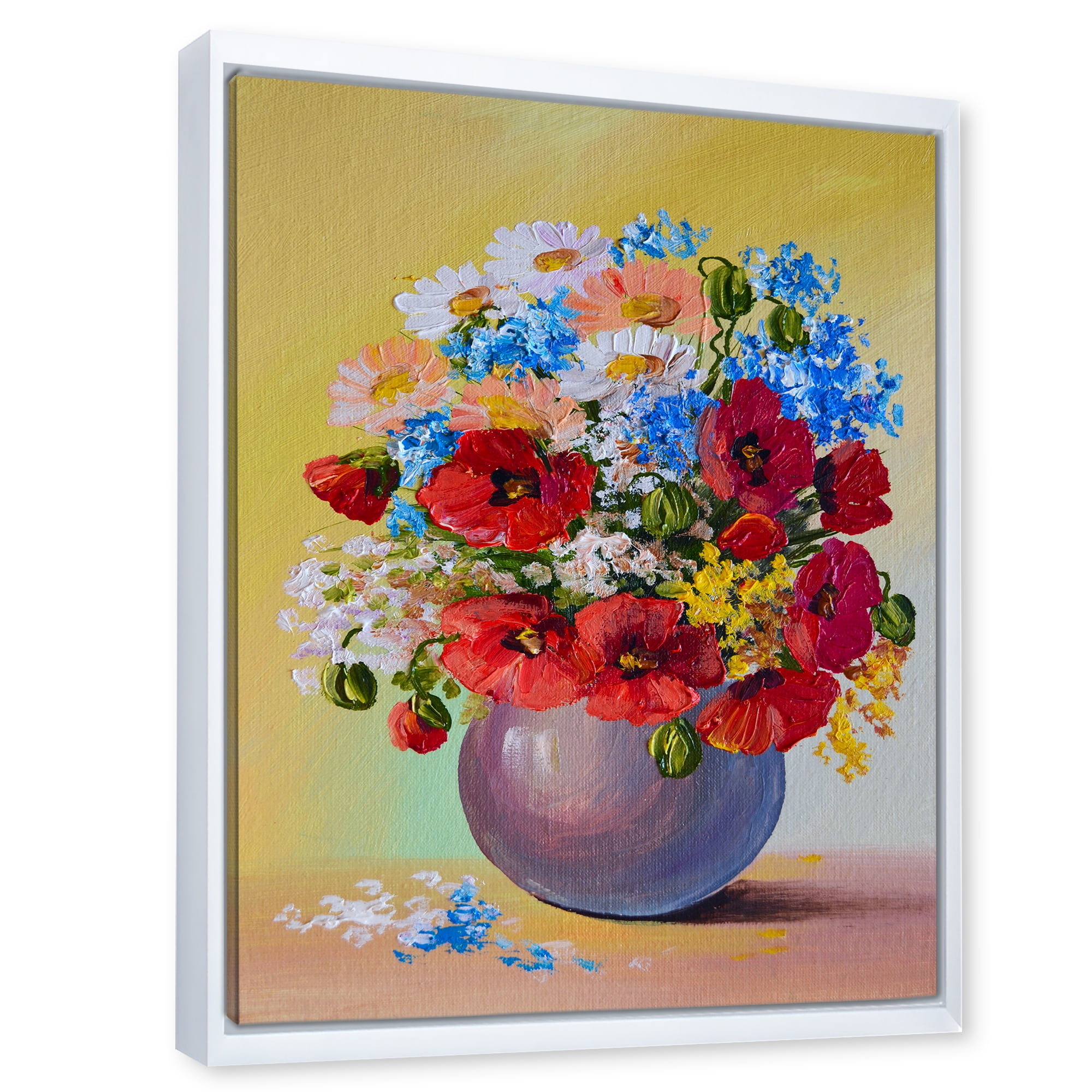 Designart 'Still Life A Bouquet Of Blue and Red Flowers' Traditional Framed Canvas Wall Art Print