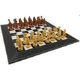 thumbnail image 2 of Antique White  Brown Norse Viking Chess Set 18" Black White Faux Leather Board, 2 of 6