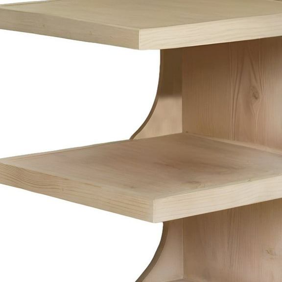 HomeRoots 24" Natural Solid Wood End Table With Two Shelves