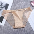 thumbnail image 2 of PMVFHDE Women Low Mid Rise Sheer Lace Panties Thin Summer Smooth Silk Seamless Breathable Underwear Cotton Gusset Triangle Briefs Womens Underwear Beige,XL, 2 of 4