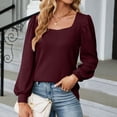 thumbnail image 4 of ZOHIUM Women's Long Sleeve Shirts Fashion Square Collar Tops Solid Color Casual Blouses (Wine Red,L), 4 of 5