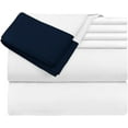 thumbnail image 3 of Sheet Set with Dual Color, 4 PC Stylish Bedding with 24" Deep Pockets, 100% Egyptian Soft & Luxury 400TC, Two Tone Cotton Bedsheets & Pillowcases - Navy Blue & White Solid, Twin-XL Size., 3 of 5