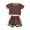 Brown, variant on Odeerbi Kids Boys Girls Two Piece Outfits Cotton Summer Clothes Children's Casual Color Blocked Lace Short Sleeve Round Neck Top Shirt Shorts Two-piece Set Beige
