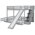 thumbnail image 5 of Harper & Bright Designs Floor Bunk Bed Twin Over Full with Storage Staircase, Solid Wood Bunk Bed with Slide and Guardrail, Grey, 5 of 9