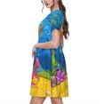 thumbnail image 2 of Sikiie Robe à Manches Courtes pour Femmes, Col Rond, Longueur Genou, Vêtements d'Été pour Loisirs Quotidiens et Vacances, 2 of 6