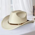 thumbnail image 5 of RUINIXCW Western Cowboy Hat for Men Women Cowgirl Hat Classic Felt Roll Up Fedora Hat with Leather Buckle Belt Wide Brim Jazz Hat Themed Party Cap Wedding Party Costume, 5 of 9