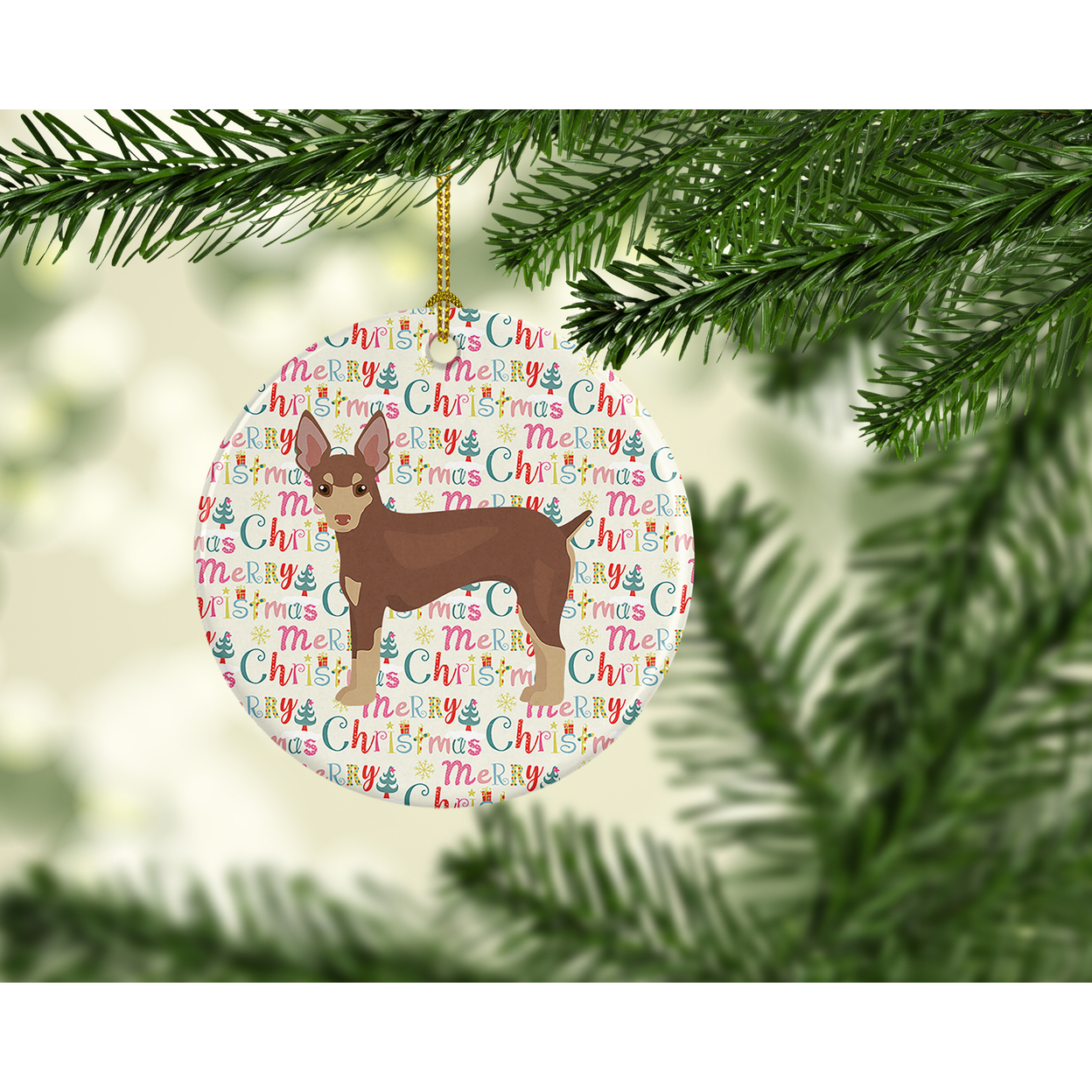 Miniature Fox Terrier Merry Christmas Ceramic Ornament 2.8 in x 2.8 in