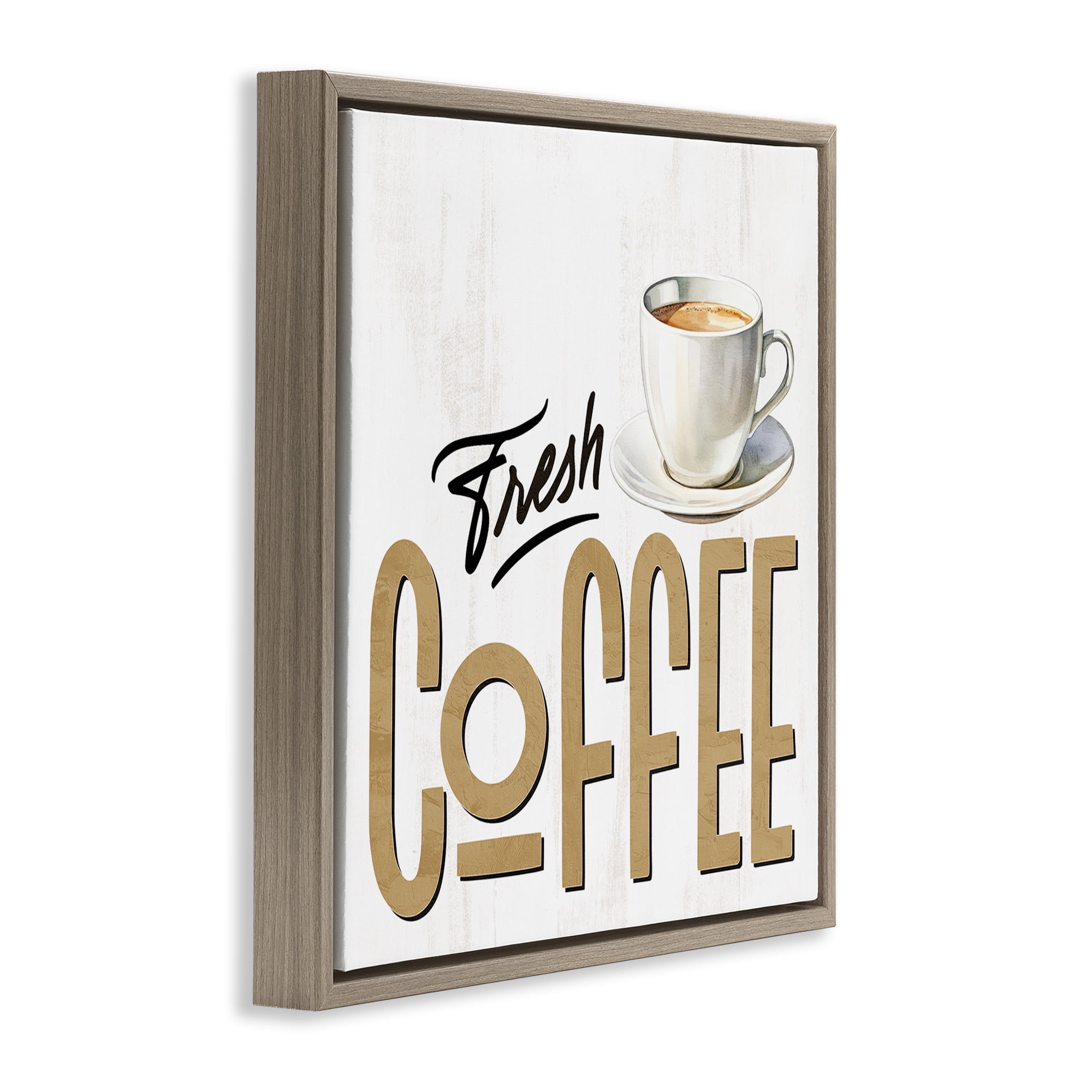Stupell Industries Fresh Hot Coffee Brown Framed Floater Canvas Wall Art, design by Kim Allen