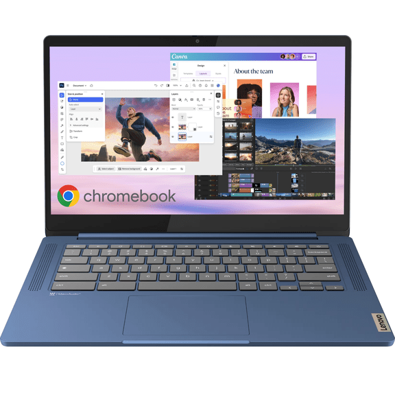 Lenovo Slim 3 Chromebook 14" FHD Touch Laptop, 8-Core Processor MediaTek Kompanio 520, 4GB RAM, 64GB Storage (Blue)