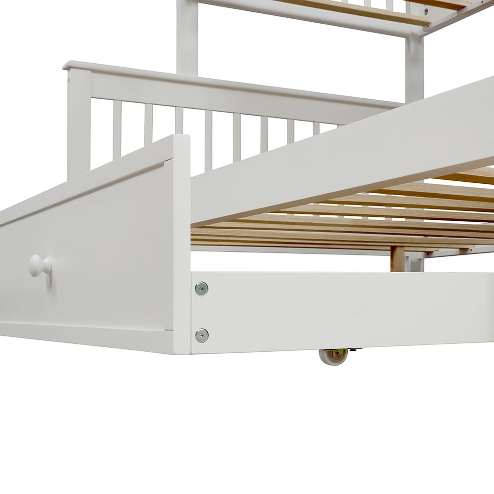 Twin-Over-Full Bunk Beds with Storage and Guard Rail, Bunk Bed for Bedroom, White