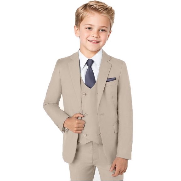 ETHAN 3 Piece Boys Suit for Wedding Slim Fit Suit for Kids Formal Tuxedo Evening Prom Party Set Beige 2T