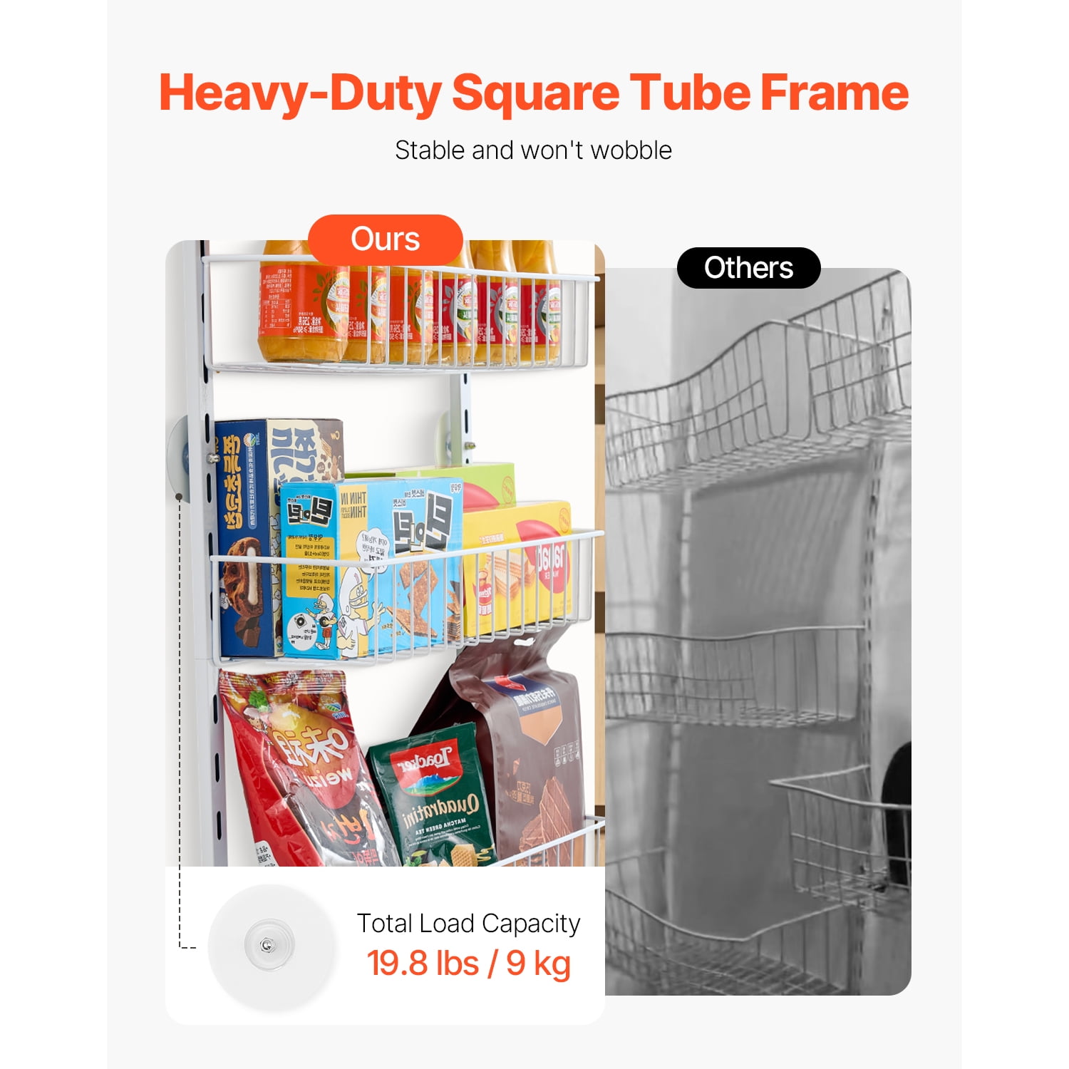 KFFKFF Door-Mounted Pantry Organizer, 6-Level Storage Solution, Robust Steel Constructed Spice Holder, Wall-Mounted Adjustable Seasoning Racks, Suitable for Kitchen, Laundry Room, Bathroom, White