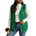 thumbnail image 2 of SSZMDLB Women Fall Winter Sleeveless Button Down Hooded Vest Plus Size Open Front Casual Solid Basic Layering Tops, Green S, 2 of 5