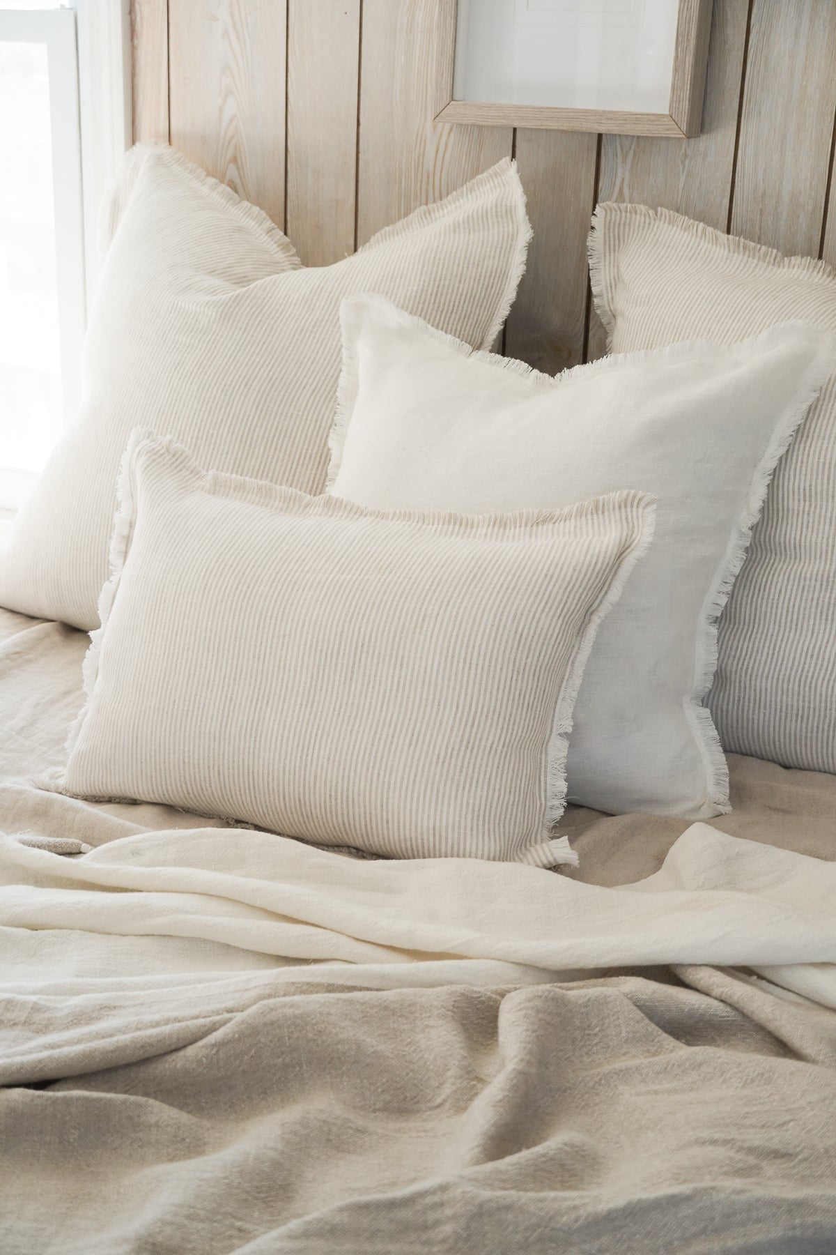 Bright White Fringe So Soft Linen Pillows 14X20 Down Alternative Insert