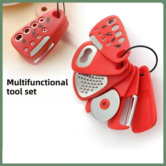 Stackable Kitchen Gadgets Set - Melon Peeler, Herb Cutter, Garlic Grinder, Can Opener, Cheese Grater, Pizza Knife, Spice Kit with Small Brush Included