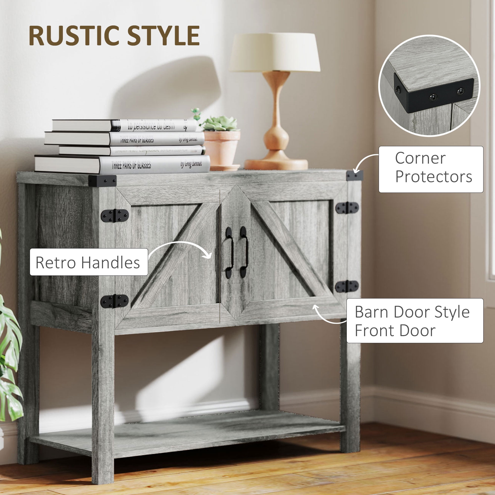 HOMCOM 2-Door Free Standing Sideboard Console Table with Bottom Shelf, Entryway, Stone Gray