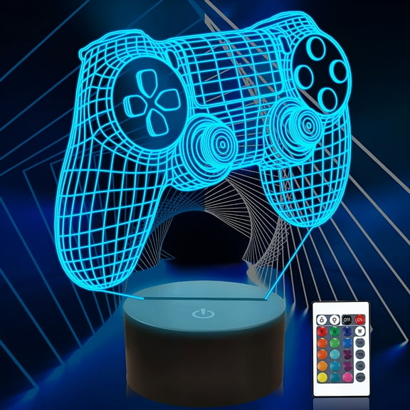 HIBIBUD 2026 New 3D Gamepad Illusion Lamp, Game Controller Night Light with Remote Control and Timing Function 16 Color Changing Gaming Room Decor