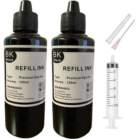2x100ml Black Universal Premium Refill Ink for Epson Canon HP Brother Lexmark Dell Printers