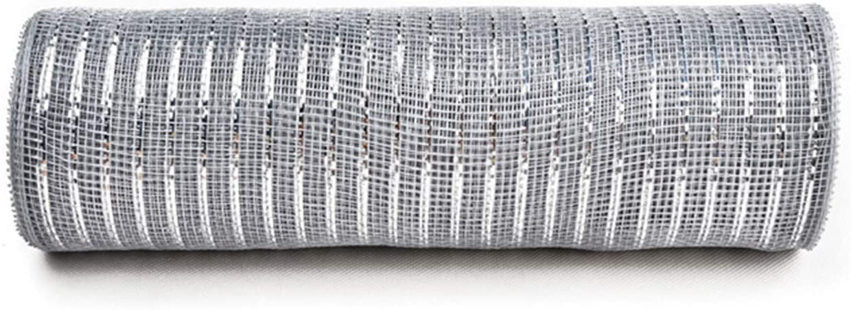 4 Rolls 10 Inch x 10 Yards Deco Poly Mesh Ribbon Silver Metallic Foil Deco Poly Mesh Set for Crafts,Making Wreaths,Swag,Bows and Garland