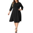thumbnail image 2 of DARING DIVA Plus Size Midi Notched V Neck 3/4 Sleeve A-Line Dress 1X Black, 2 of 6