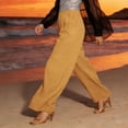 thumbnail image 5 of Women's Plus Size Linen Cotton Wide Leg Pants, High Waisted Pleated Draped Trousers, Breathable Loose Fit Casual Palazzo Pants for Resort and Vacation Yellow L, 5 of 6