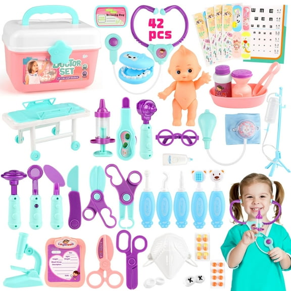 UUSUOO Doctor Kit for Toddlers 3-5,42PCS Doctor Pretend Play Set for Kids,Medical Kit Toy for Toddler with Stethoscope and Other Accessories,Doctor Role Play Set Birthday Gifts for Kids 3-6
