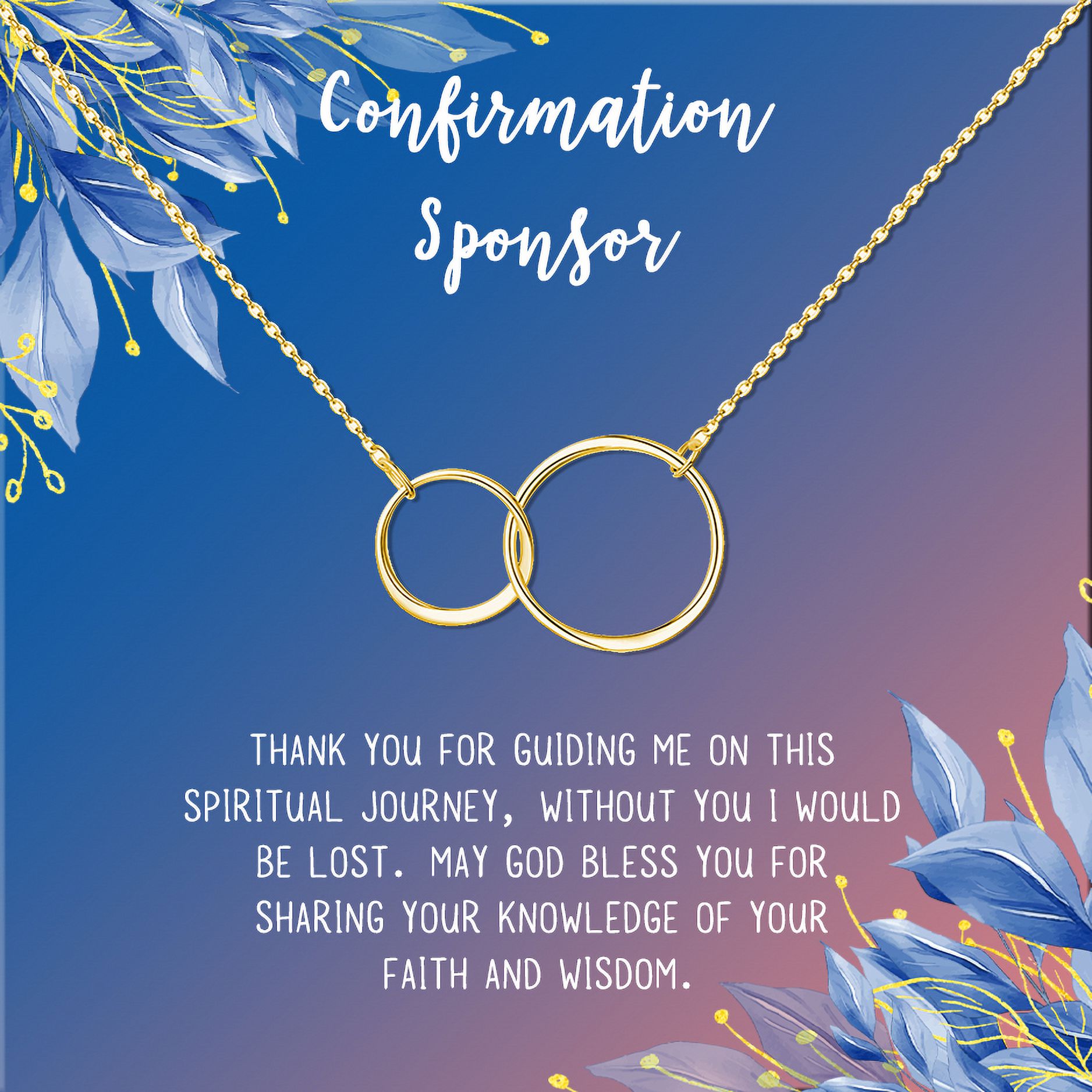 Anavia Confirmation Sponsor Gift for Women, Gifts for Sponsors, Baptism Gift, Goddaughter Gift, Thank you Religious Sponsor Gifts Card Necklace-[Gold Infinity Double Ring, Blue-Orange Gift Card]