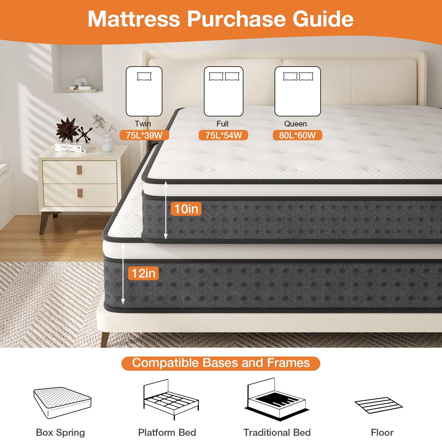 Armorget Full Size Mattress 10" in a Box, Medium Firm Gel Memory Foam Pressure Relief Mattress