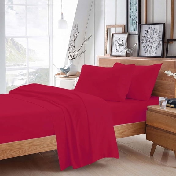 100% Egyptian Cotton 4 Pcs Sheet Set Solid 15 inches (Hot Pink,Cal-King)