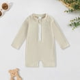 thumbnail image 2 of HCNTES Baby/Toddler Boys One Piece Swimsuit Summer Long Sleeve Zipper Bathing Suit Infant Beach Rash Guard(Beige,1-2 Y), 2 of 5