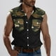 thumbnail image 2 of Camisas de Cuello para Hombres, Moda Casual Día de la Independencia Imprimir Turndown Bolsillos sin Mangas Tanque Deportivo, 2 of 5