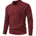 thumbnail image 4 of Men's Long Sleeve Collared V Neck Knit Sweater Textured Classic Fit Pullover, 4 of 10