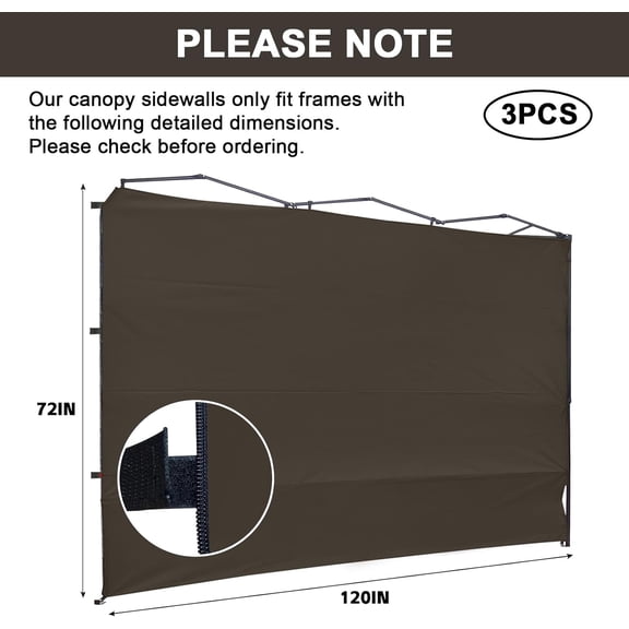 10X10 Canopy Tent Sidewalls with Zipper for Canopy Frame, 3Pcs Sunwalls Only, UPF50 Waterproof Side Walls(Brown)
