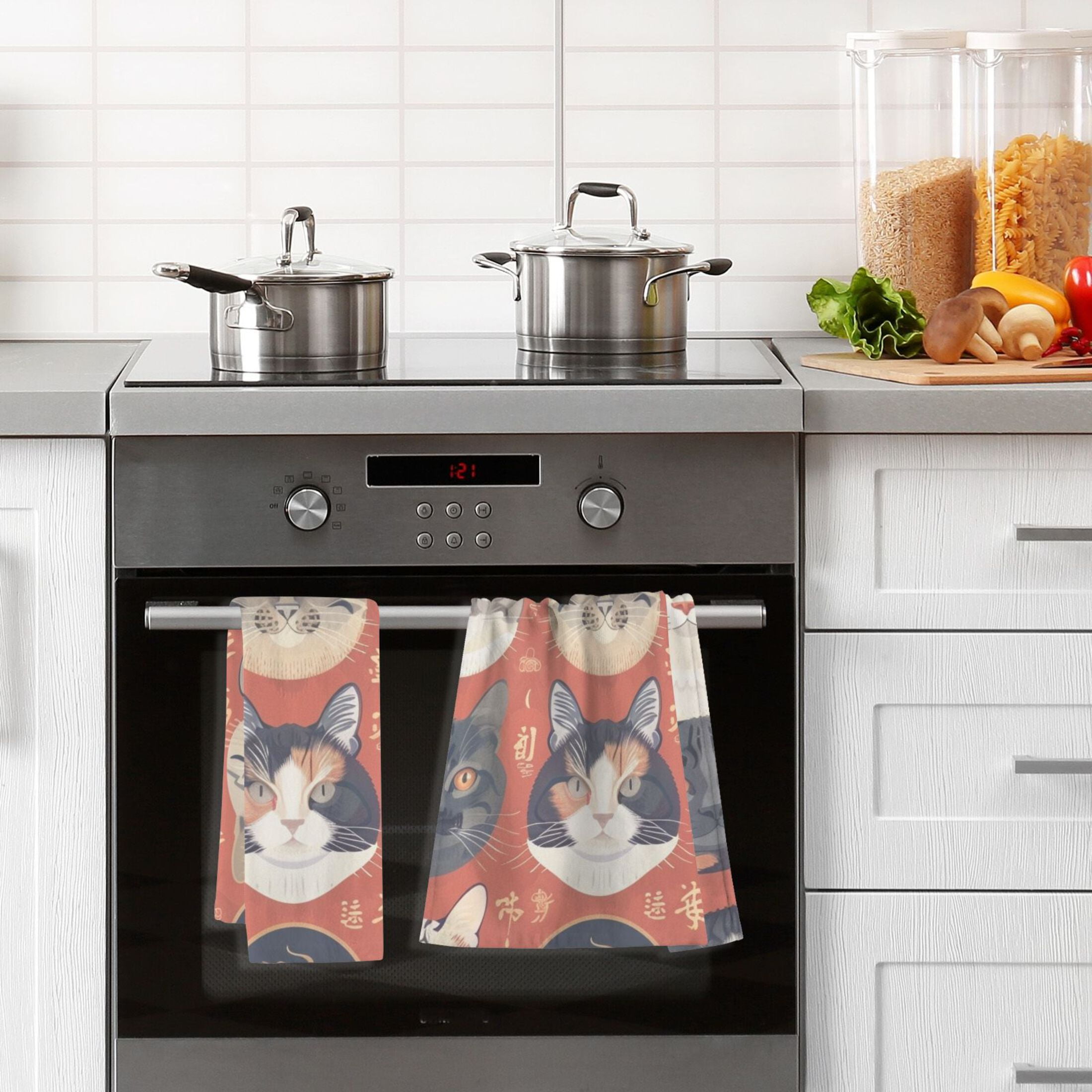 Cats Face 2 Pcs Hand Towel Set Cotton Absorbent Soft Face Towels Bath Towels for Bathroom Kitchen Shower Hotel Decor 16"x28"
